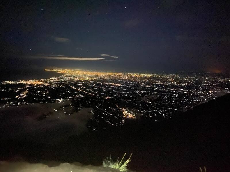 City Lights View From Mountain Night Sky Stars Glowing