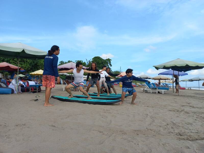 Group Surfing Lesson Beach Yoga Pose Training Indoor Surfboards
