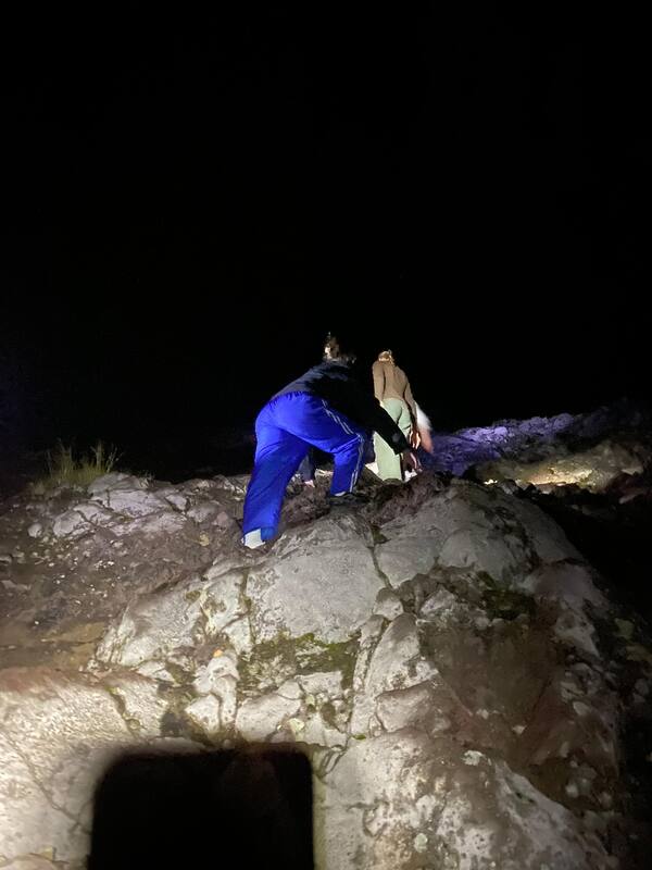 Night Rock Climbing Two People Outdoor Adventure