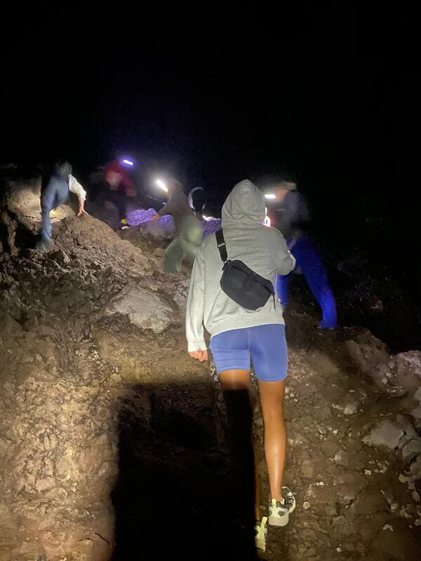 Nighttime Rock Climbing Group Hiking People Headlamps Terrain