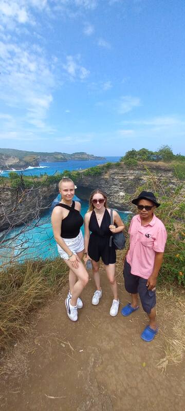Tourists Visiting Cliff Seaside View Tropical Landscape Blue Sky