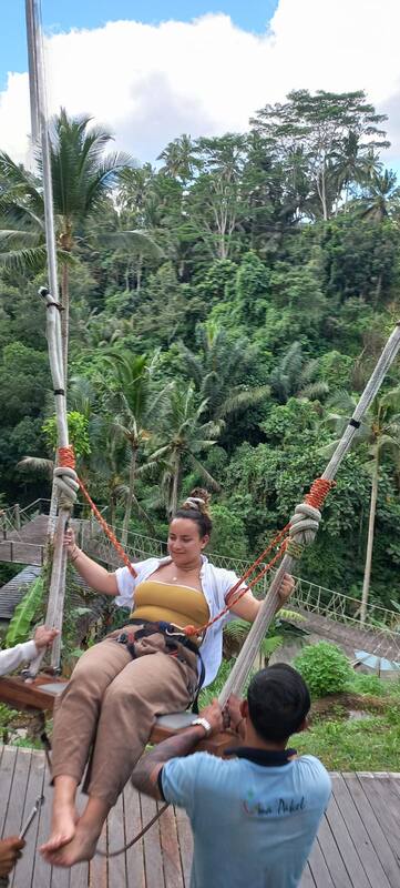 Young Woman Preparing For Jungle Swing Ride Safe Harness Tropical Forest